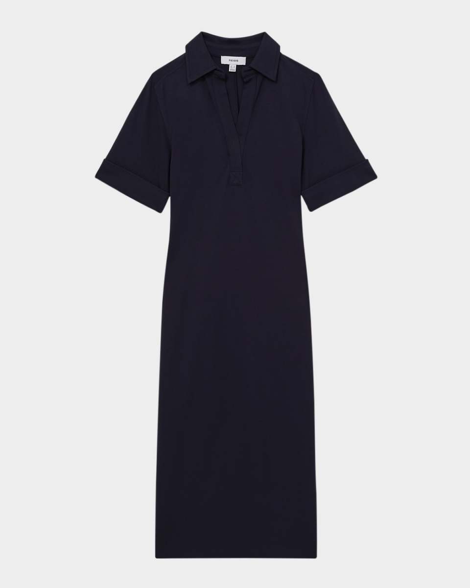 Astrid Side-Slit Jersey Polo Midi Dress